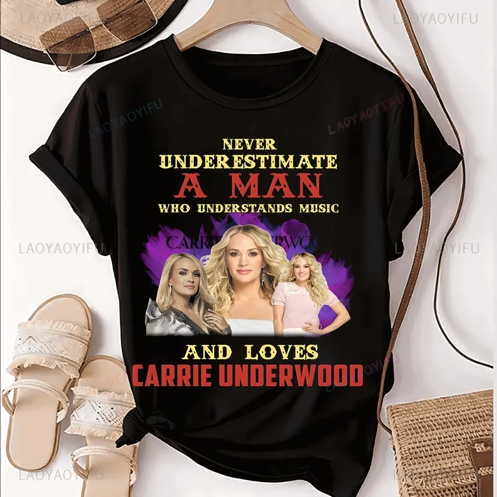

Loose Carrie Underwood Country Music Singer Print T-shirt Top Carrie Underwood Short Sleeved Unisex Shirt Cotton T-shirt