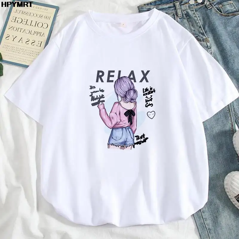 Summer Women Tshirt Harajuku Lady Beauty Print T shirt Female Short Sleeve T-shirt Leisure Fashion Aesthetic Graphics Tshirt Top