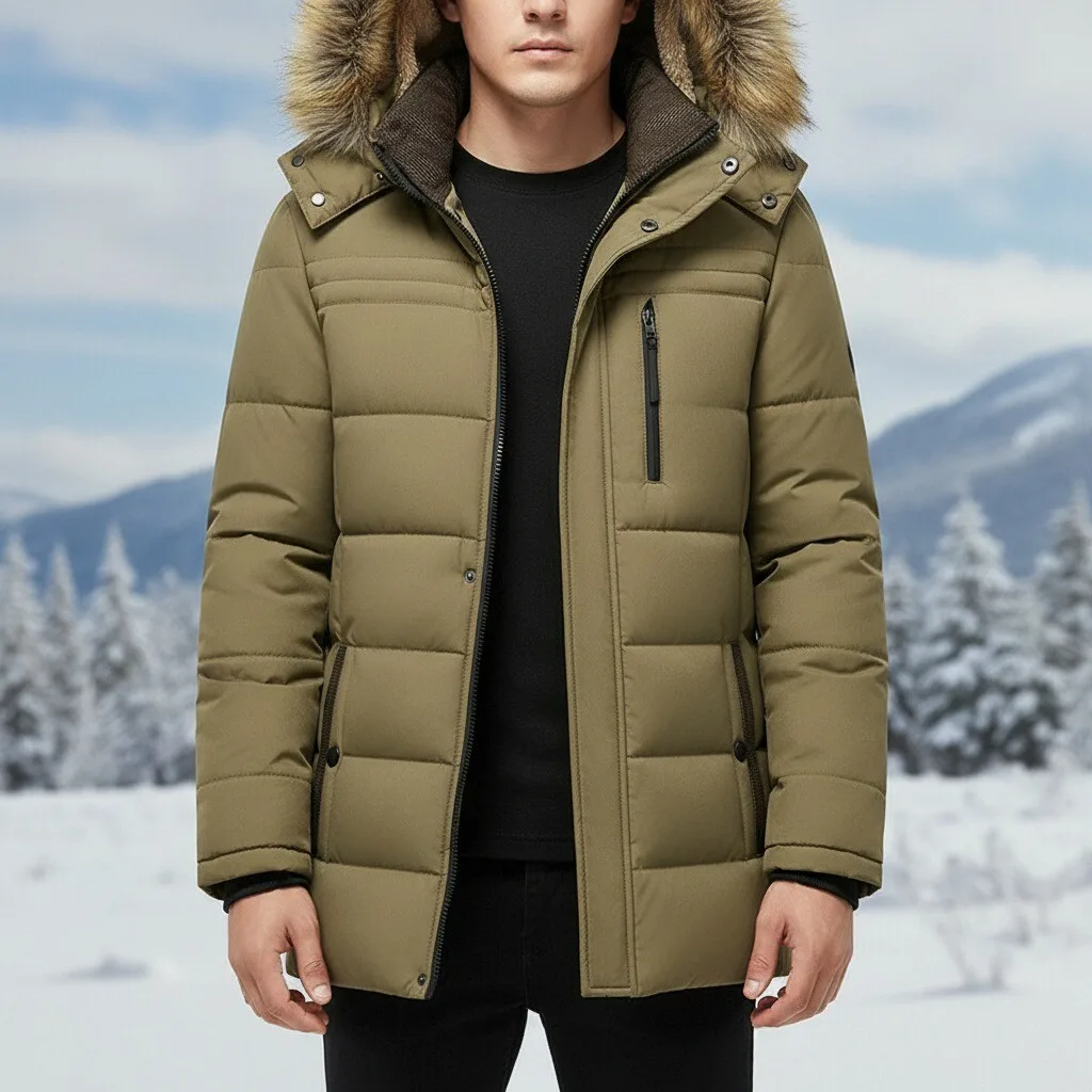 

COMXZ 2025 Mid-Age Elegant Fur Collar Cotton Coat Hooded Solid Color Casual Medium-Length Outdoor Fishing Warm Camping Parka