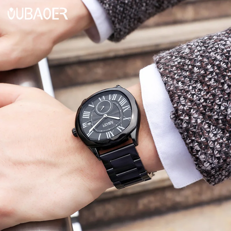 2023OUBAOER Men Watch Quartz Watches Male Roman Numerals Nylon Bule Business Wristwatches Casual Fashion 2023 Gift for Boyfriend