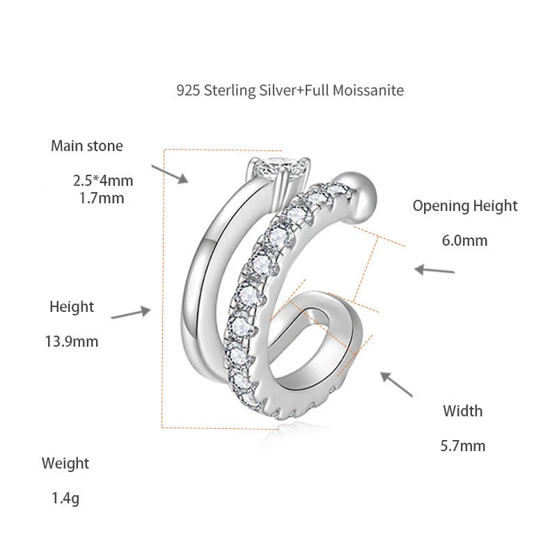 HORRIPAL D VVS1 Hip Hop Full Moissanite Single Clip Earring for Women S925 Sterling Silver with GRA Certificate Fashion Jewelry