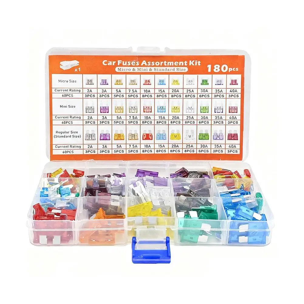 

60/100/180Pcs Standard Car Fuses Assorted Kit, 60 Mini Car Fuse +60 Standard Fuse Automotive +60 Micro Fuse