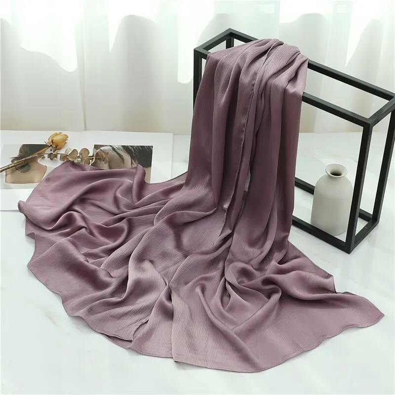 Solid Crinkle Chiffon Woman Scarf Fashion Casual Heavy Muslim Hijab Shawl Wraps Headband Bufanda Foulard Echarpe