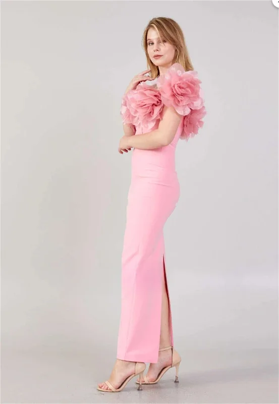 CustomizedHigh Quality Sparkle Exquisite Jersey Flower Ruched Birthday A-line Off-the-shoulder Bespoke Occasion Gown Midi Dresse