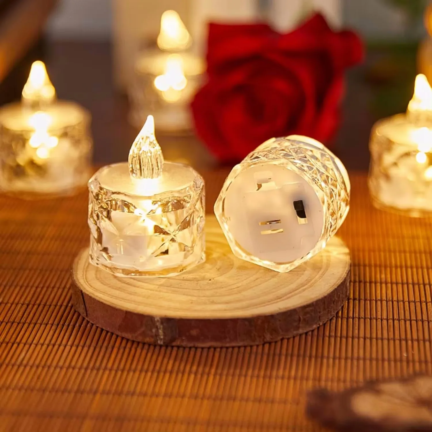24pc Flameless LED Light Candle LED Crystal Candle Light Transparent Shell Electronic Night Lamp Dating Party Holiday Home Decor