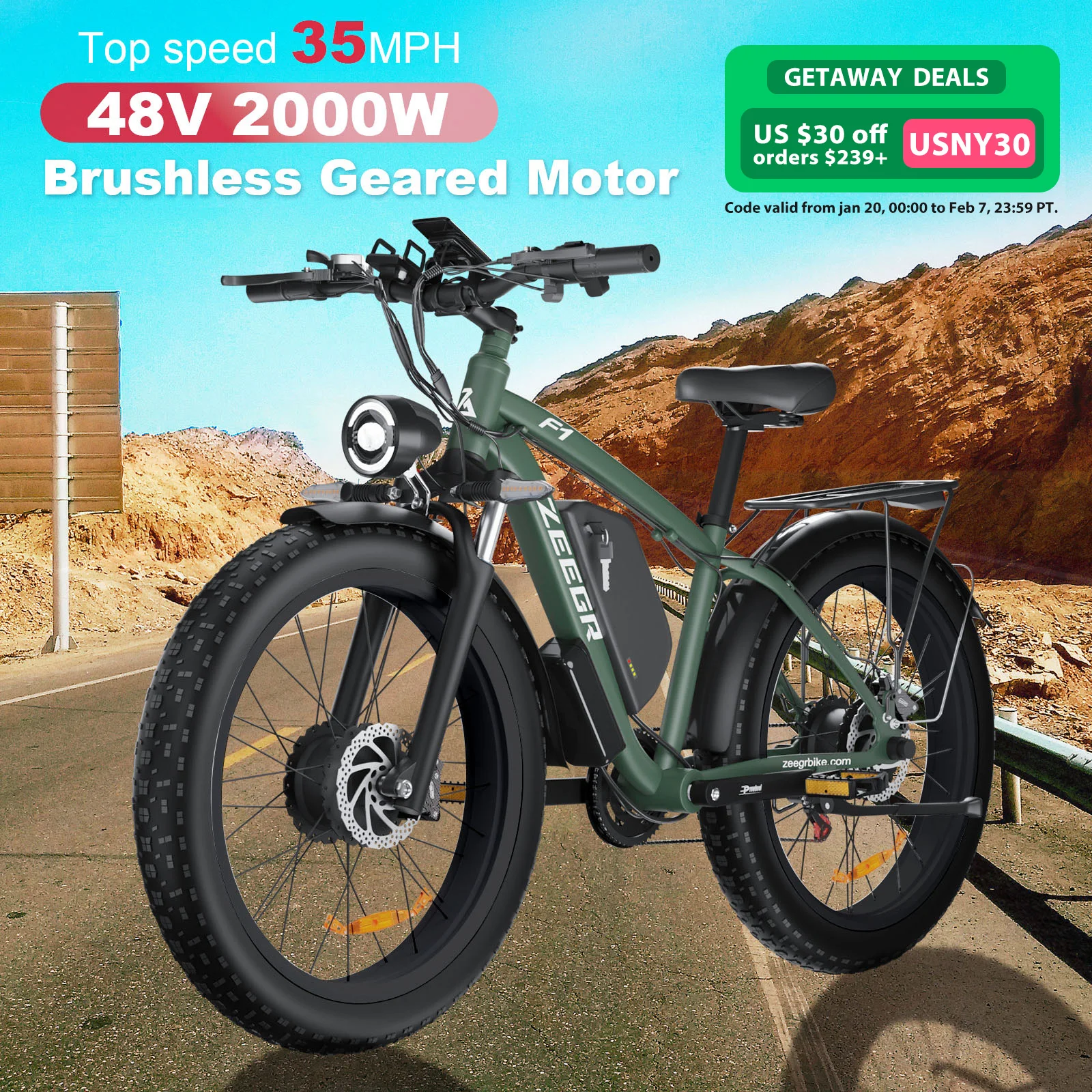 Zgeer F1 48v 2000w ebike full suspension power bicycle with ce 26 inch fat tire hidden dual battery snow beach electric  bike