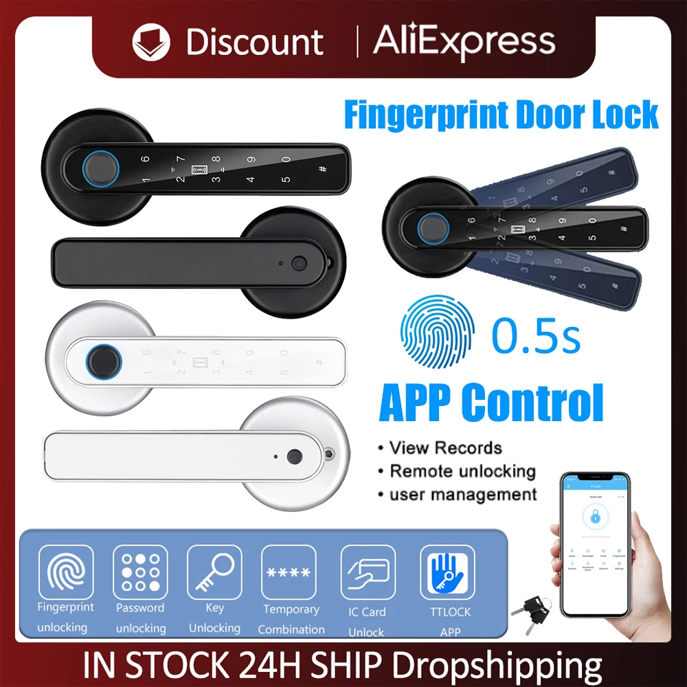 Smart Biometric Fingerprint Door Lock Anti Peeping Security Password Handle Lock TTLOCK App Remote Unlocking Keyless Entry