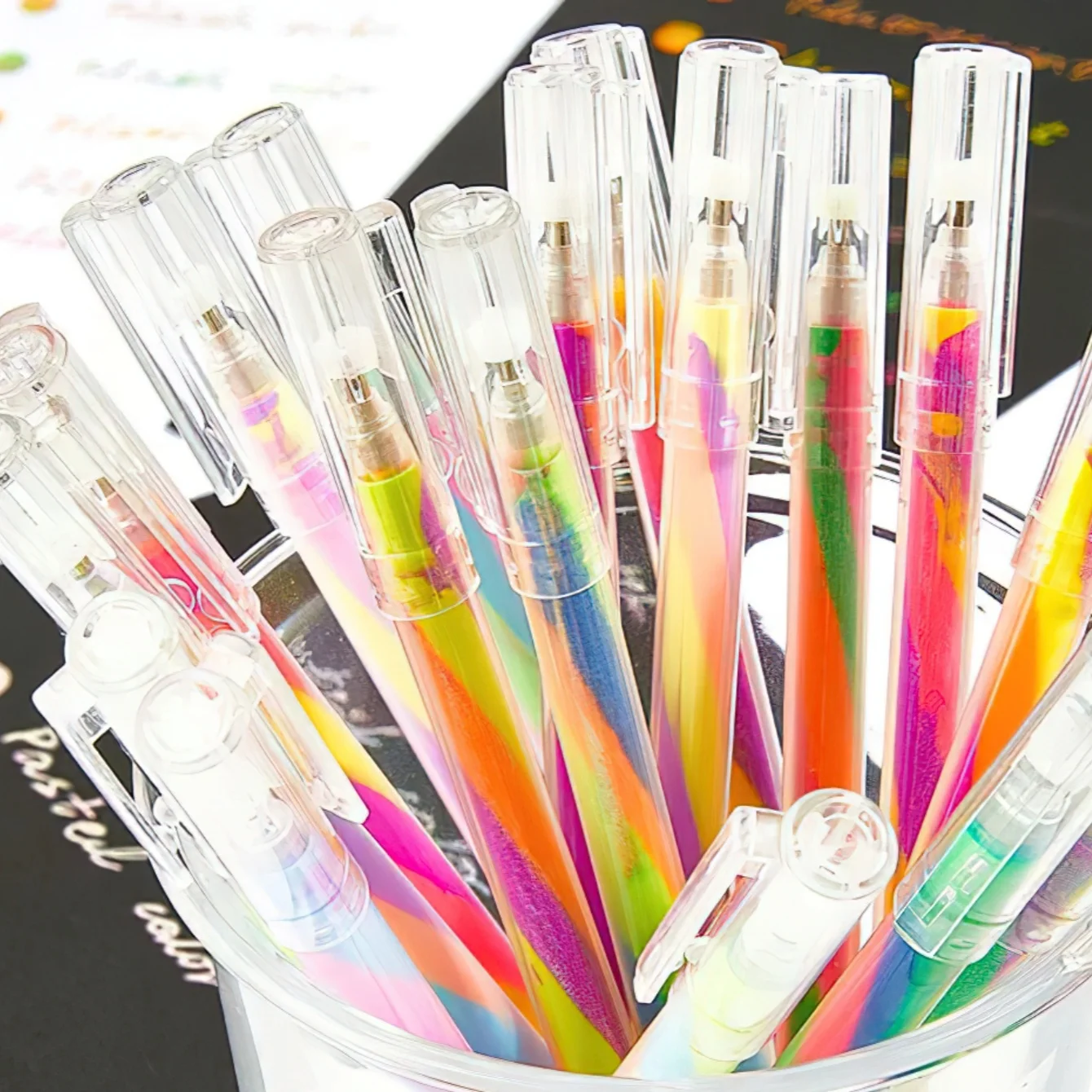 6 Colors Gradient Multi-Color Gel Ink Pens Set One Stroke Endless Rainbows 1.2mm Ballpoint 6-Pack Rainbow Magic Pens A3427