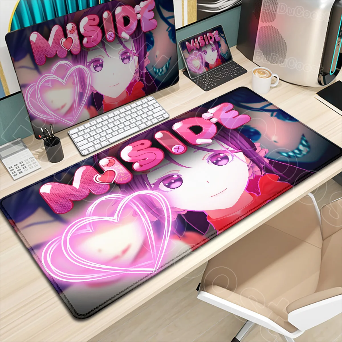 

HD Print Horror Game Girl MiSide Mouse Pad Keyboard Mousepad Large Size 900X400 Desk Decoration Mat Gamer Office Carpet Home Pad