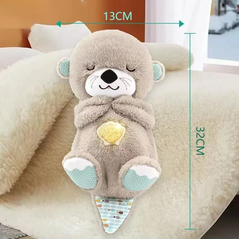 Breathing Otter Sleep Plush Toy Playmate Otter Baby Plush Toy with Light Sound Newborn Sensory Comfortable Baby Birthday Gift