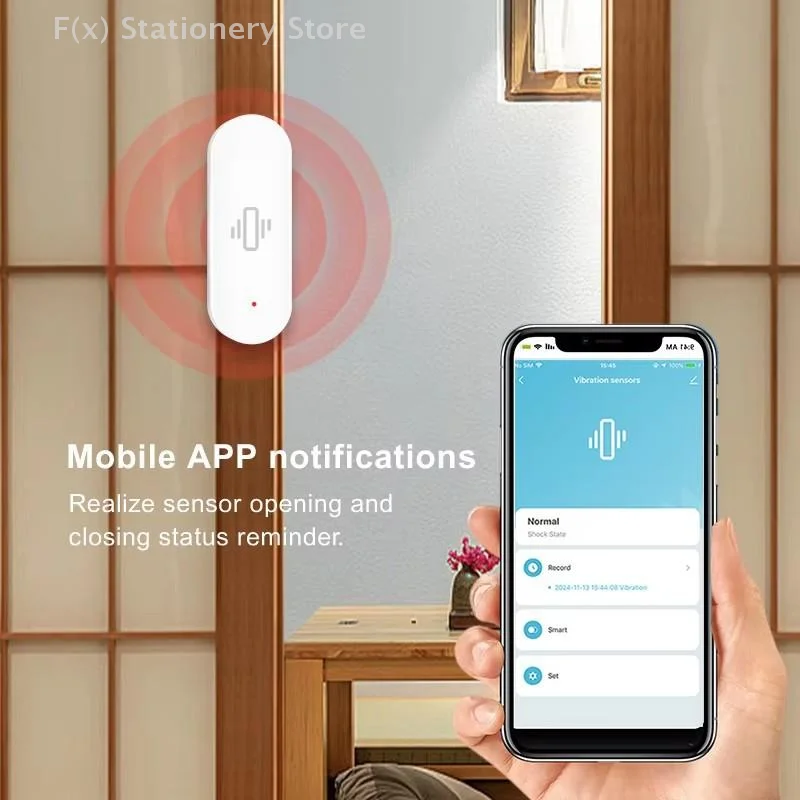 Smart Home Tuya WiFi เซ็นเซอร์สั่นสะเทือน APP การแจ้งเตือนการแจ้งเตือนแบบเรียลไทม์เข้ากันได้กับ Alexa/Google Home Record Security