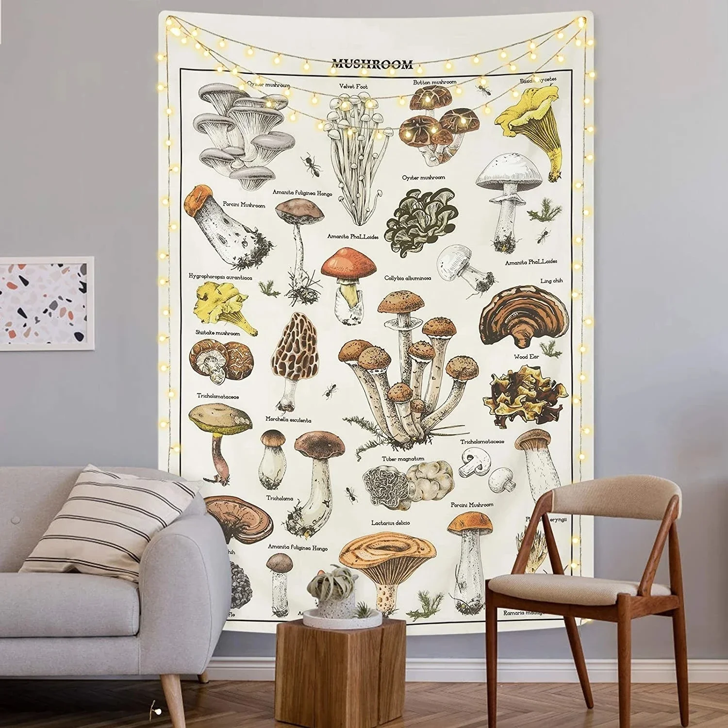 Mushroom Tapestry Vintage Beige Tapestry Illustration Reference Chart Tapestry Aesthetics Tapestry Color Vertical Tapestry Wall