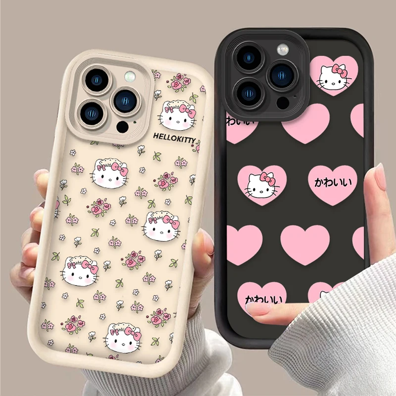 Hello Kitty Flower Soft Silicone Case For iPhone 16 15 14 13 12 11 Pro Max X XS X S Max XR SE 2020 7 8 Plus iphone16 Back Cover