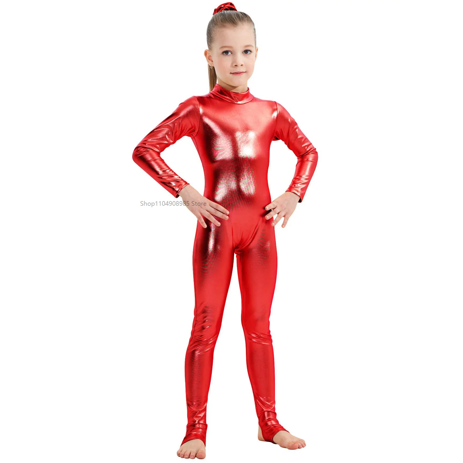 Shiny Acrobatic Jumpsuit Girls Metallic Unitards Dance Wear Gymnastics Leotards Dancewear Stage Show Suit Halloween Costume view 3