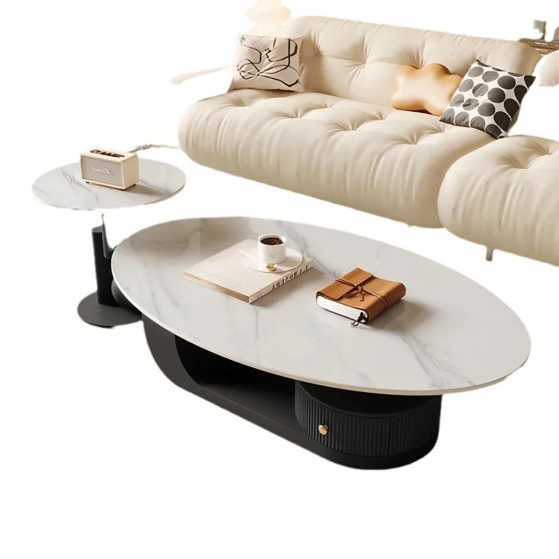 

Coffee table oval rock slab living room household ins style light luxury new small apartment