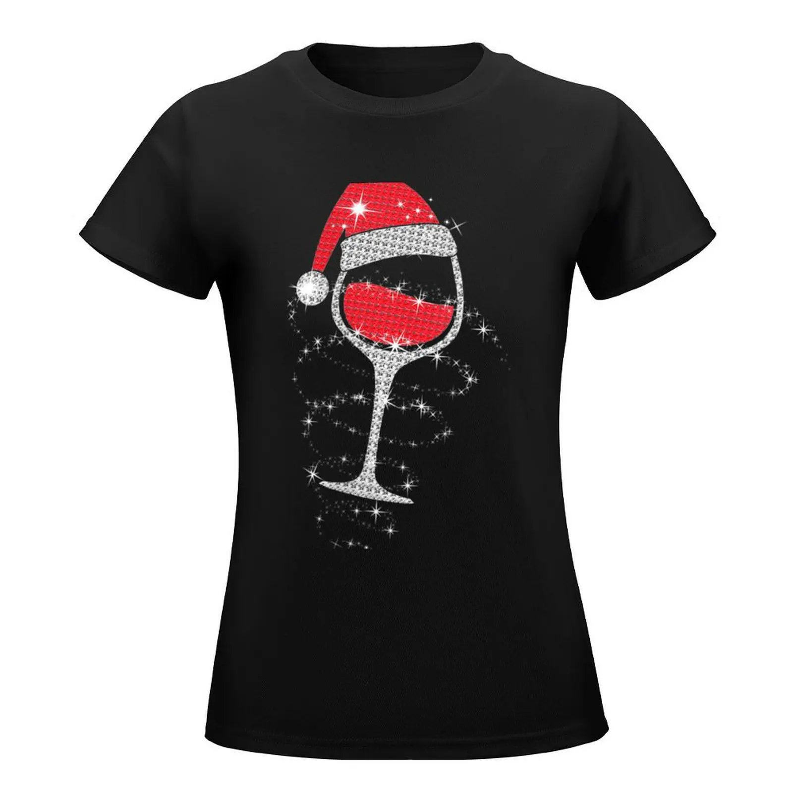 Womens Wine Glasses Santa Hat Christmas Funny Wine Lover Gifts Xmas T-Shirt anime clothes summer tops workout shirts for Women