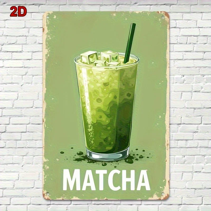 Letrero Metálico Vintage de Matcha Latte, Arte de Pared de Té Verde para Decoración de Cafetería, Bar, Cocina y Hogar