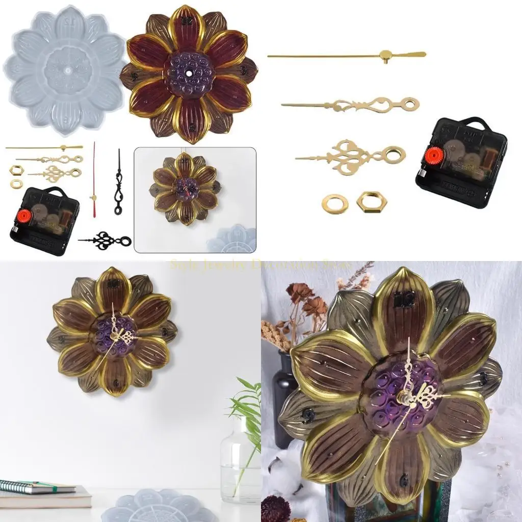 

D46E Handmade Lotus Clock Silicone Mold Epoxy Resin Molds Movement Mechanism Ornament