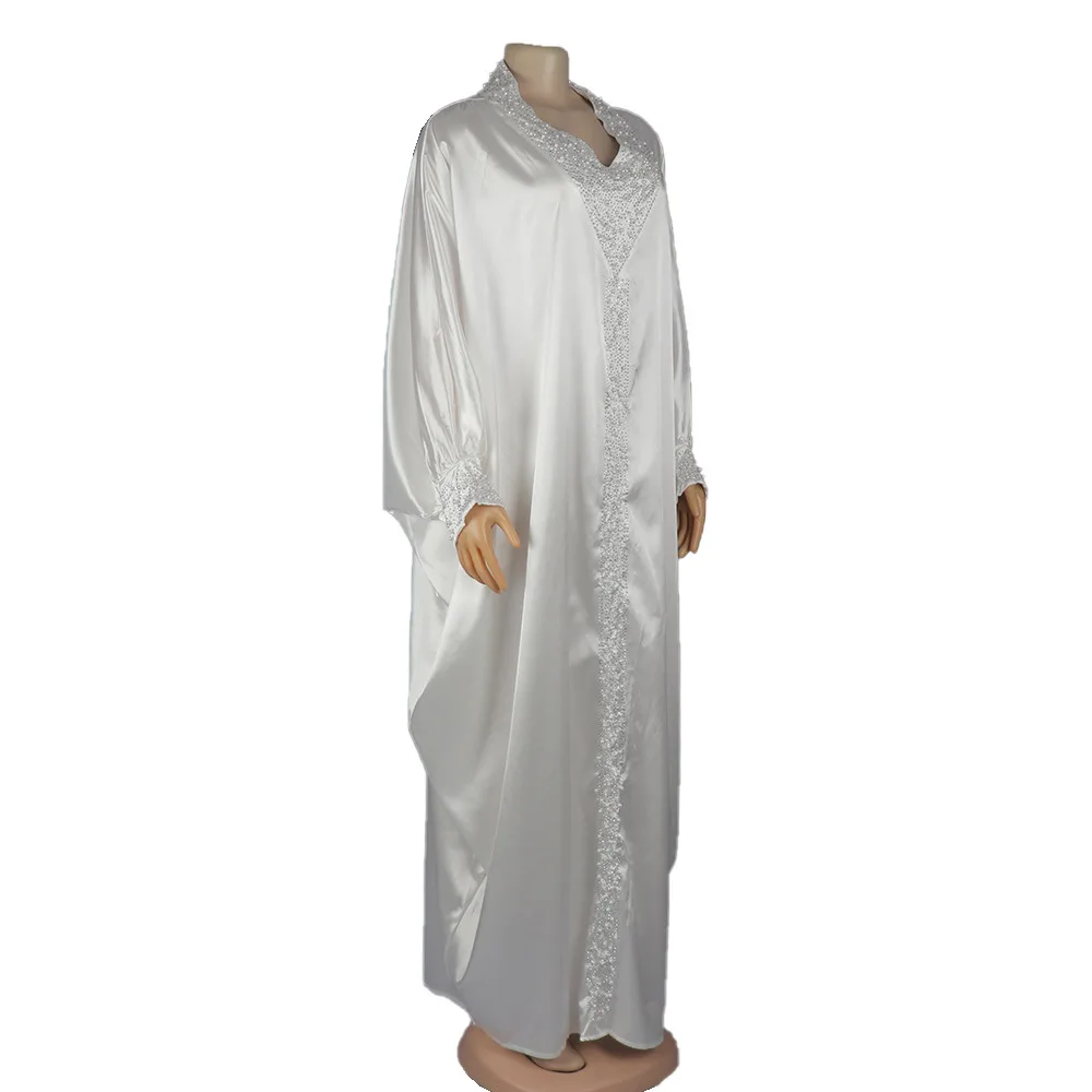 Afrikanische Mutter Abayas V-ausschnitt Fledermaus Ärmel Robe Eid Muslimischen Diamant Perlen Maxi Kleid Marokkanischen Plus Größe Einfarbig Party Kleid Neue