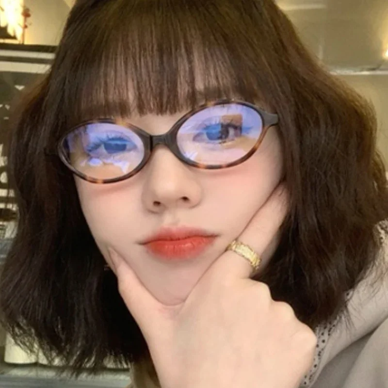 Oval Small Frame Glasses Retro Female Korean Plain Glasses Anti-blue Light Eyeglasses Eye Protection Fashion Leopard Sunglasses image 3