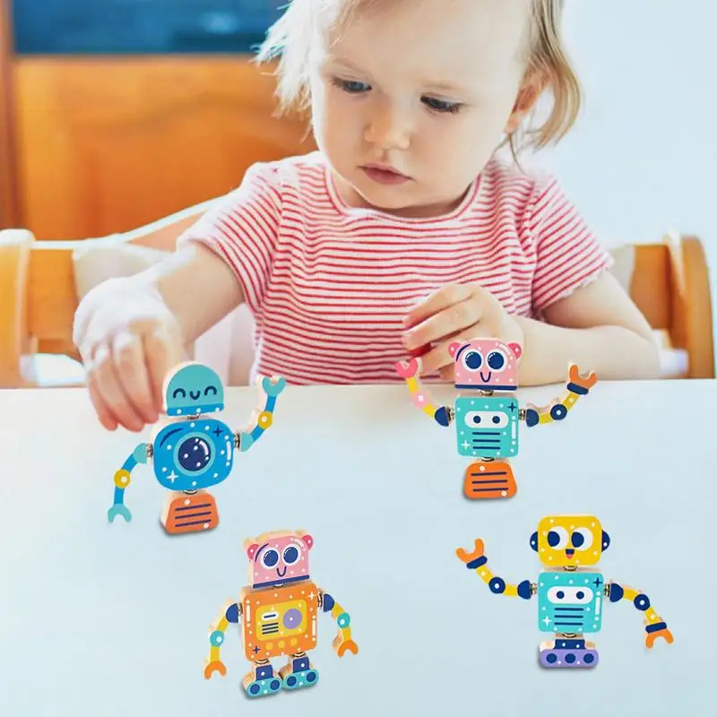 Bouwspeelgoed voor kinderen Houten robotbouwspeelgoed Educatieve blokken Stemkits 4-delige creatieve spelrobotbouwset voor jongens