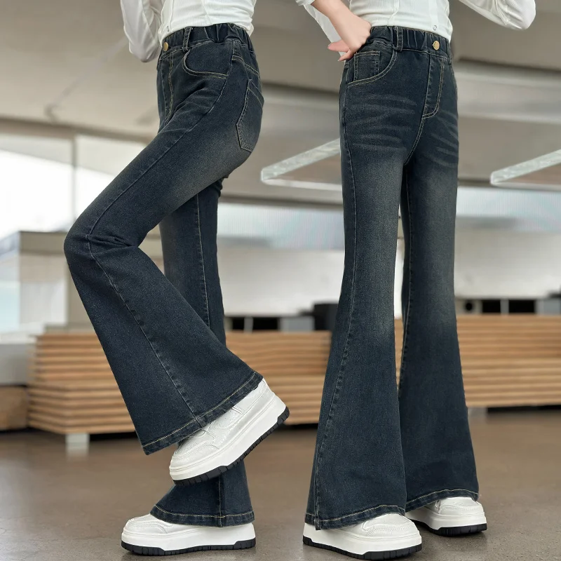 

Новые повседневные красивые осенне-зимние простые джинсы для девочек 2025 года, высокое качество. 4-15 лет.