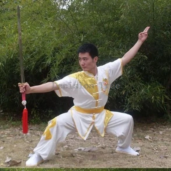 2024 new chinese style tai chi wushu suit shao lin changquan training costume exquisite dragon embroidery stage performance set