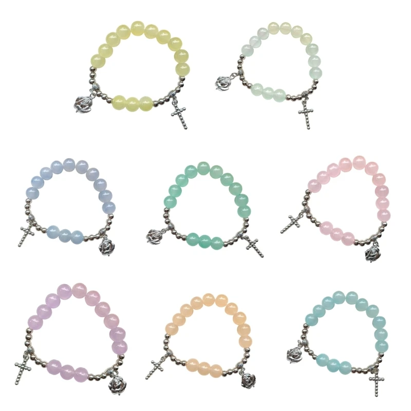 Glass Beaded Bracelets for Woman Sweet Stretch Bracelets Wristband Handchain Summer Jewelry Gift for Daily Wear