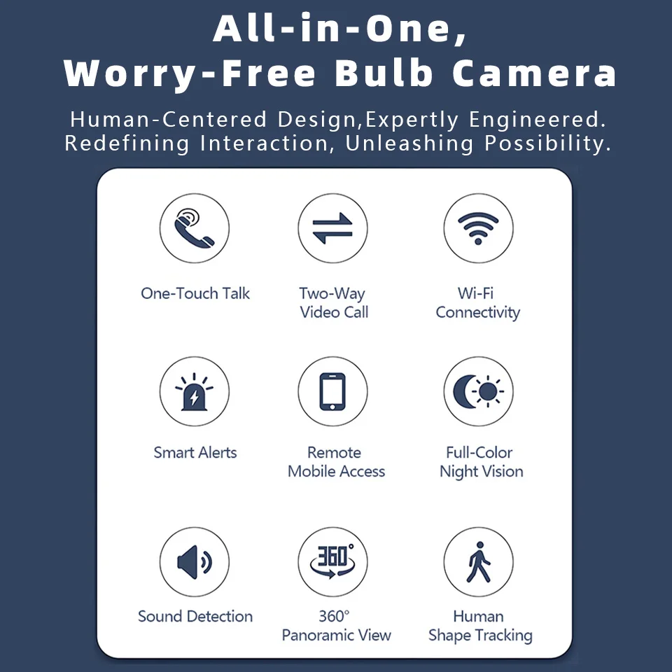 WIFI HD Surveillance 1080P IP Lens Cameras Auto Tracking Audio Video Wireless Security Surveillance PTZ Camera Bulb Installation