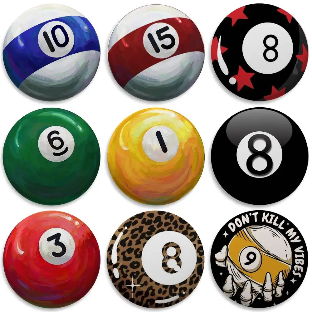 

Billiard Balls Of Different Colors Badges Round Exquisite Badge Brooches Creative Pins For Clothes Hat Backpack Gift Accessories
