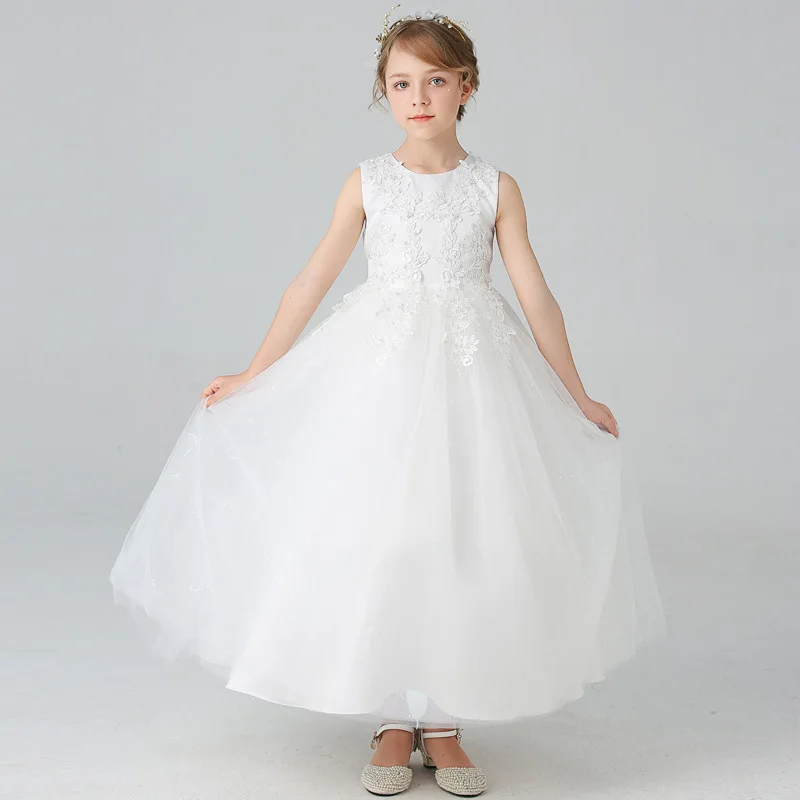 Summer Party Embroidered Tailing Dress Flower Girl elegant Birthday Party 3 4 6 7 10 11 12Ys Teens girls Holy Feast wedding Gown