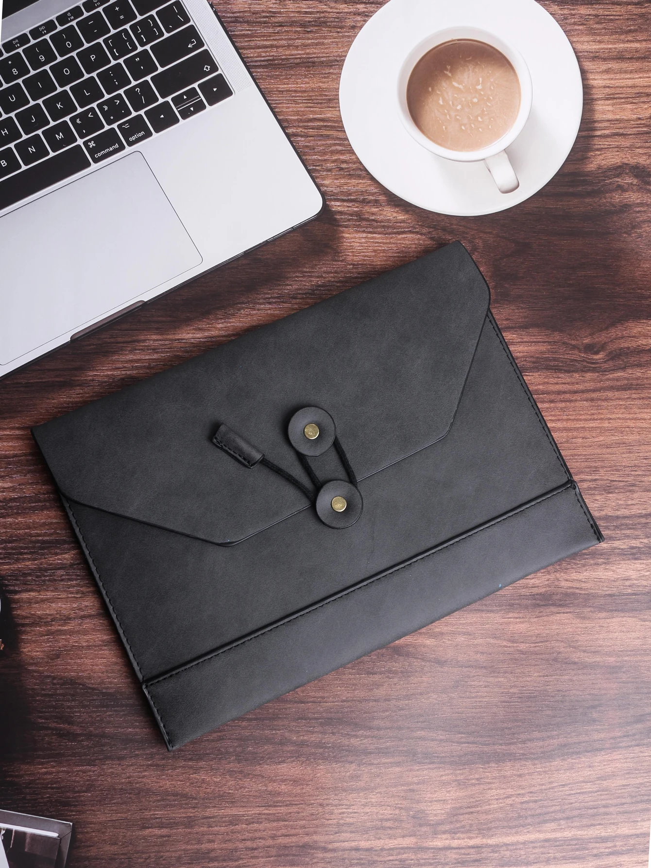 

PU Leather Laptop Sleeve & Document Holder - Large Capacity A4 Portfolio Case for iPad, Notebook, and Business Files