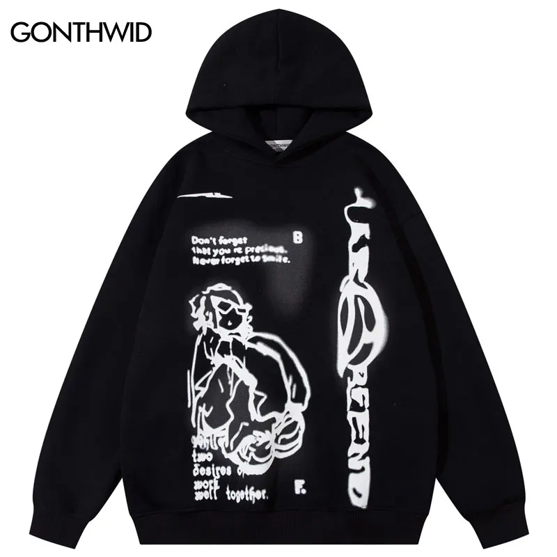 Harajuku Hoodie Streetwear Hip Hop Cartoon Boy Graphic Print Hooded Sweatshirt Y2K Men 2023 Fashion Loose Pullover Hoodies Pink