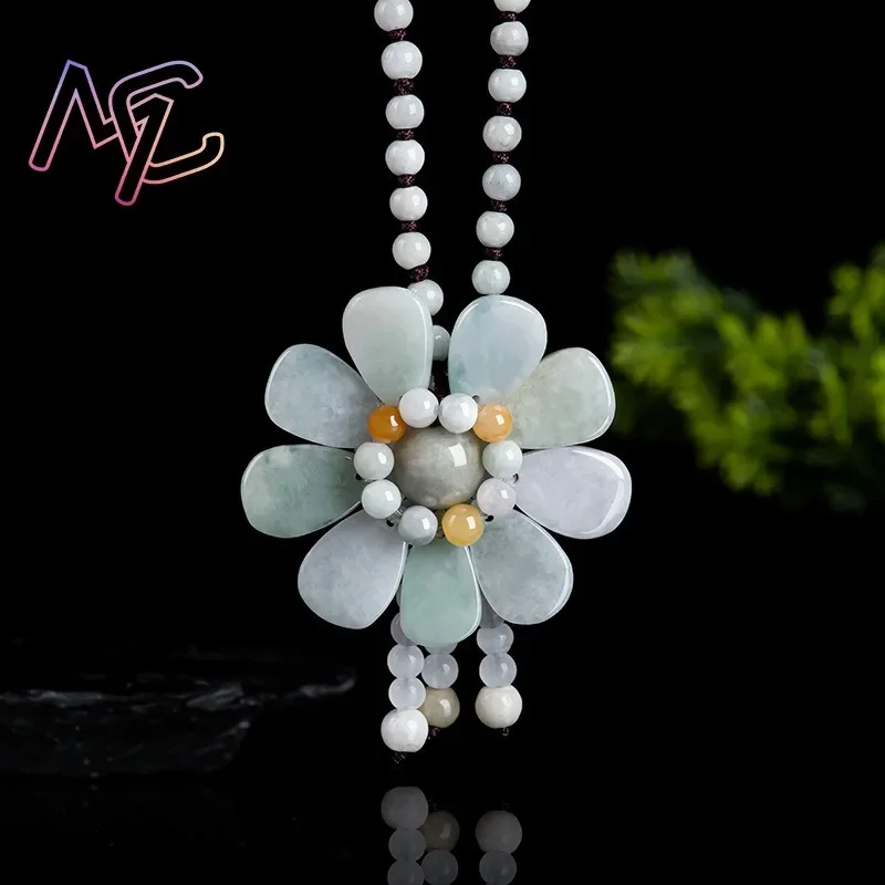 

Natural Jade Sun Flower Pendant Necklace Real Jadeite Jewellery Carved Gemstone Fashion Charm Lucky Amulet Gifts for Women Men