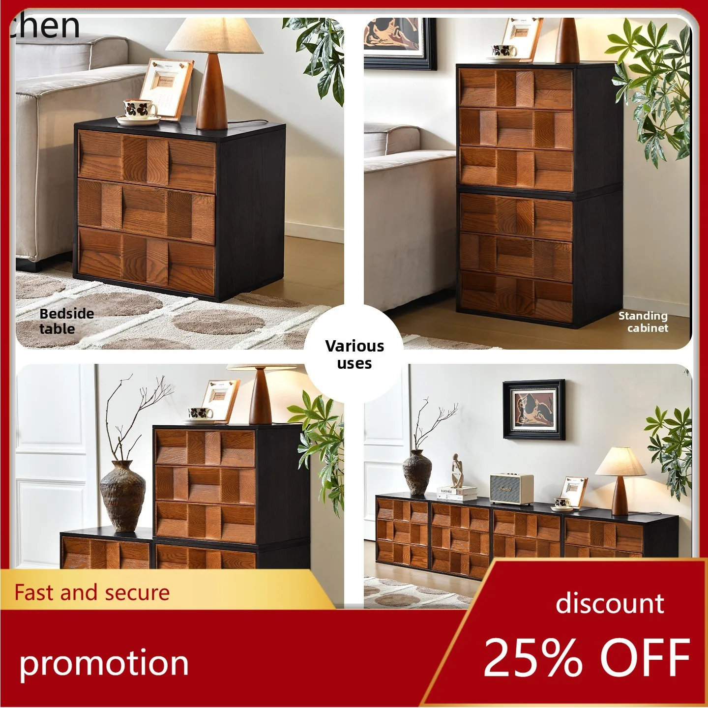 

CZ Solid Wood Chest of Drawers Free Combination Modular Living Room Storage Organizer Drawer Cabinet