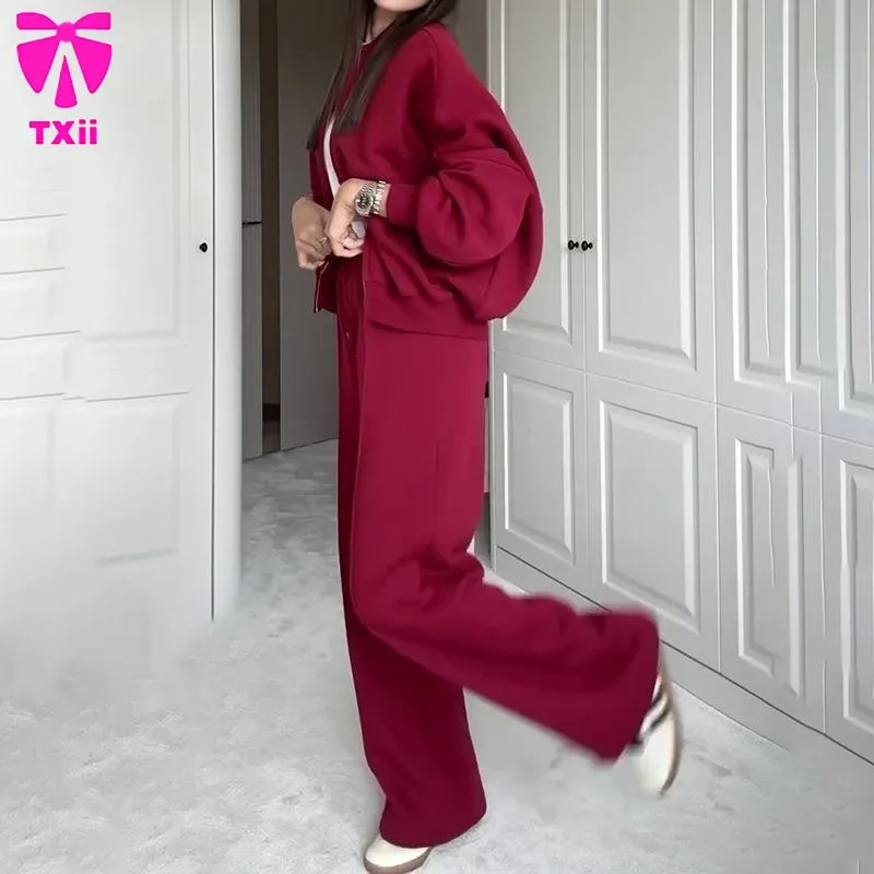 Zweiteilige Langarmjacke für Damen mit O-Ausschnitt, Hose mit geradem Bein, Outdoor-Damenbekleidungsset, zweiteiliges Sportshirt