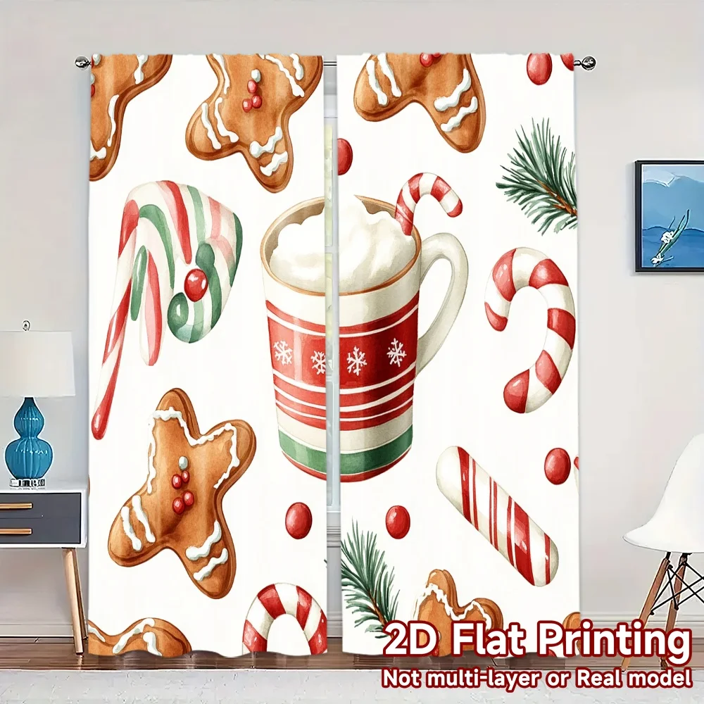 2pcs,Curtains Christmas Cookie Hot Cocoa (3) Creative Popular Curtains Semi-Sheer Curtains Gifts for Translucent digital
