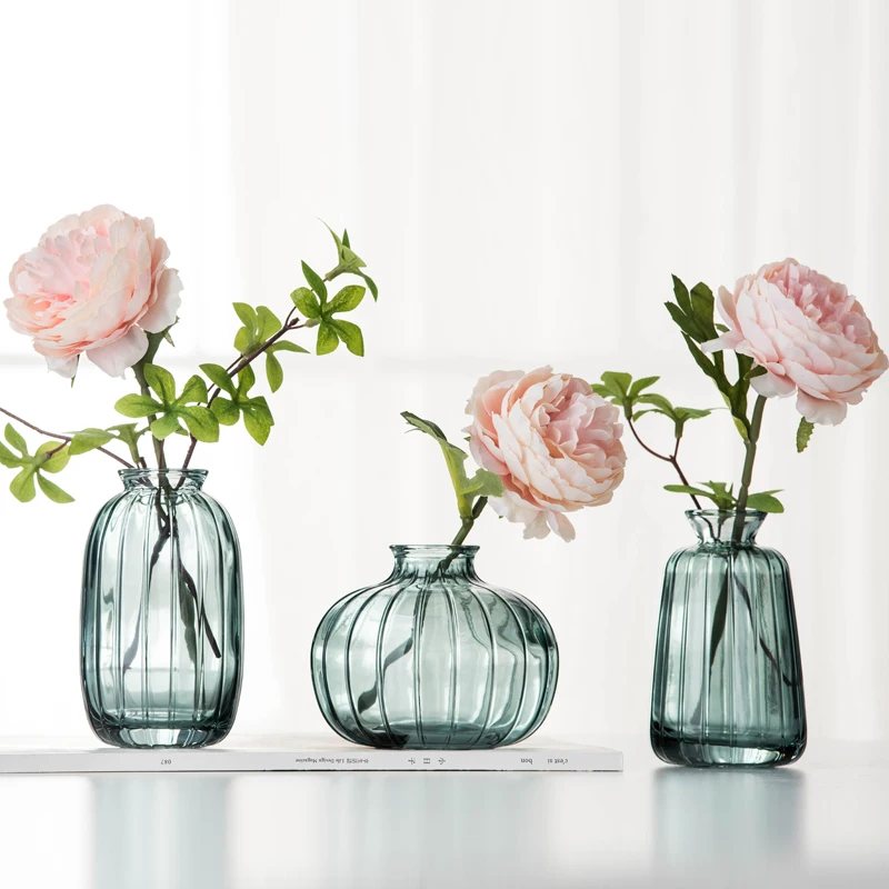 

Mini Relief Flower Vases Tabletop Glass Implement Transparent Flower Arrangement Decorative Window Sill Ornaments Accessories