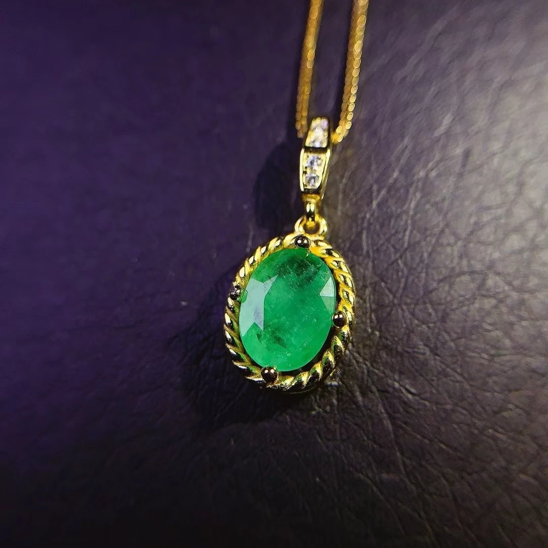 

KJJEAXCMY Natural excellent Colombian Emerald Women's New Pendant S925 Silver Electroplating Process Inlaid Support Testing