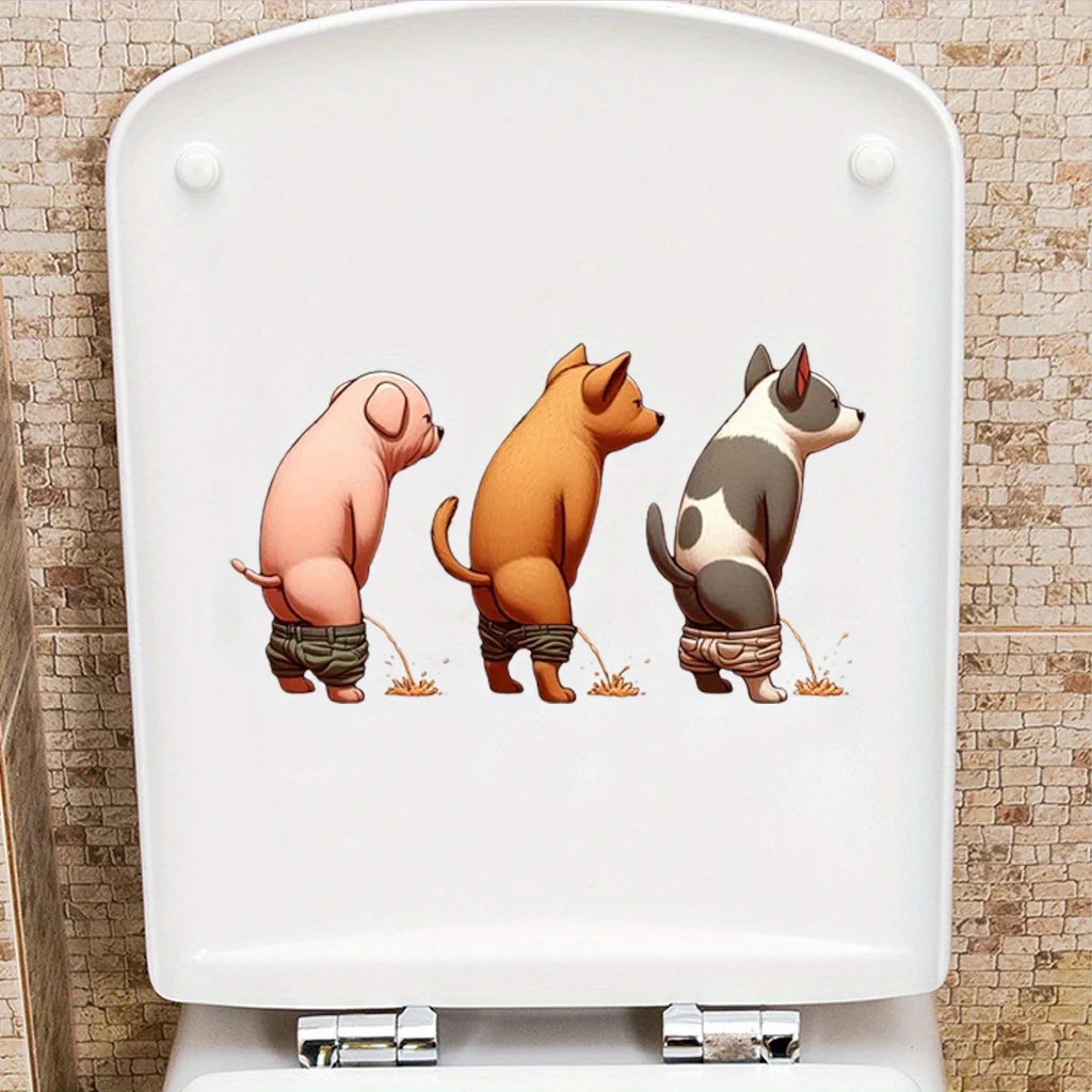 Three Peeing Animals Toilet Lid Decal Waterproof WC Door Sticker Removable Self-Adhesive Decor  Household Stickers S256