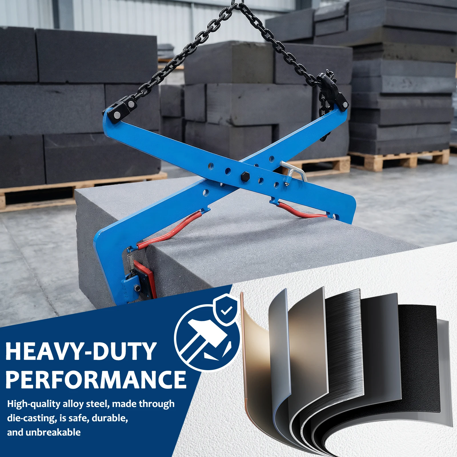 

1763 Lbs Heavy Duty Stone Lifter Wear Resist Concrete Blocks Lifting Tool 14-35In Adjustable Range for Slate Sheets/Curb Stones