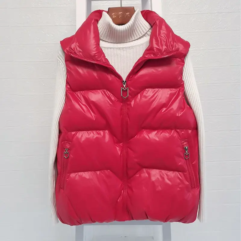 Spring Down Cotton Lightweight Vests Jacekts 2024 Korean Warm Wasitcoats Autumn Hooded Glossy Sleeveless Parkas Women