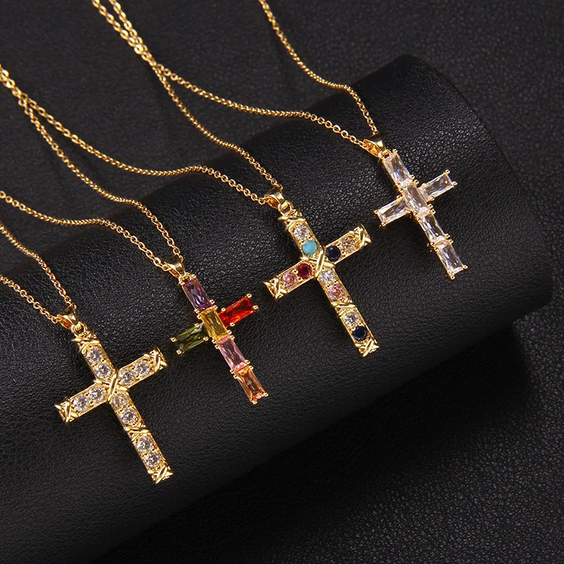 6pcs / set Cubic Zircon Cross Necklace for Women Teen Goth Grunge Sweet Cool Clavicle Chain Pendant Necklace Jewelry