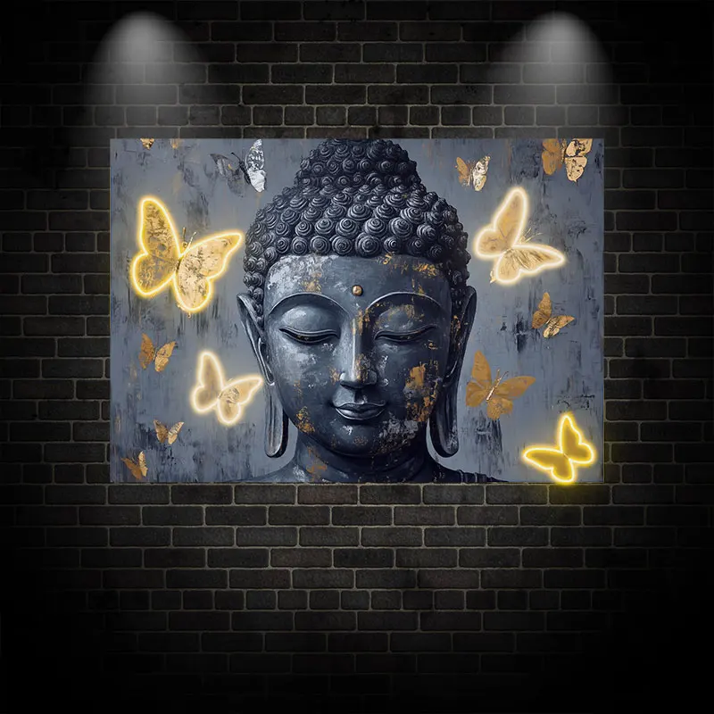 Buddha Surrounded By Butterflies Wall Hanging Custom LED Neon Sign