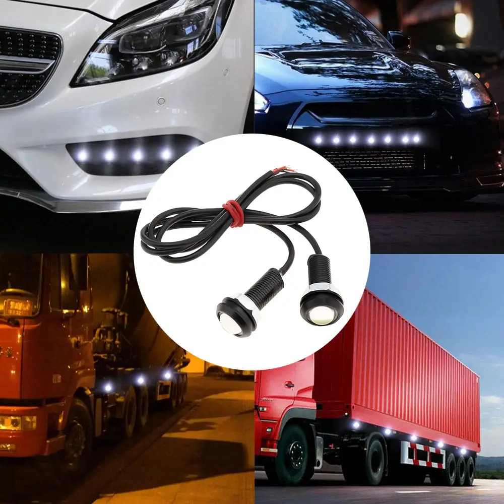 2Pcs 18/22/23mm Car Eagle Eye Led 12v Flash DRL Daytime Running Lights 9W LED Backup  Reversing Parking Signal Lamps Automobiles
