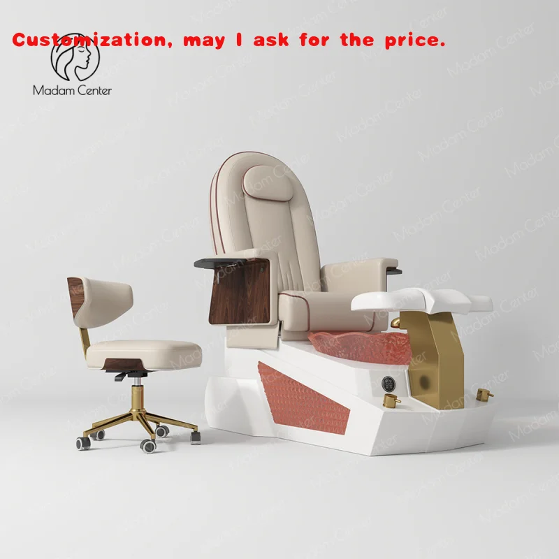 

custom.Madamcenter Luxury Pedicure Spa Chair Nail Salon Remote Control Glass Foot Massage Bath Spa Ceramic and Plastic Mater