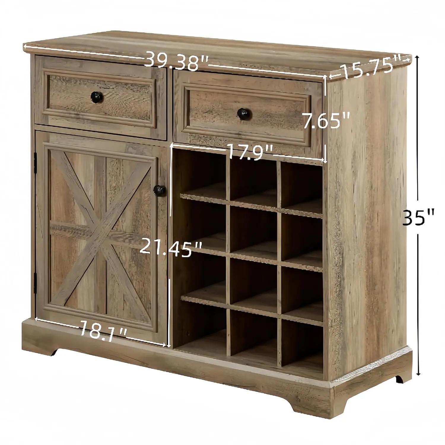 Farmhouse Sideboard Buffet Cabinet with Drawers & Removable Wine Racks for Kitchen Dining Living Room, 39 Inch, Customized