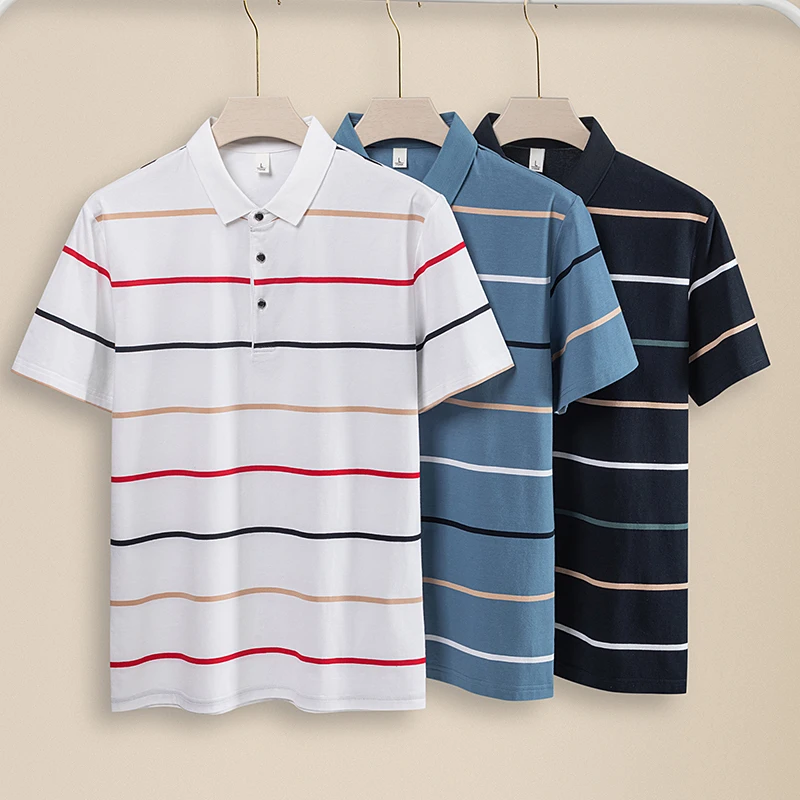 Men\'S Classic Striped Polo Shirt Cotton Short Sleeve 2024 Summer Plus Oversize 4XL