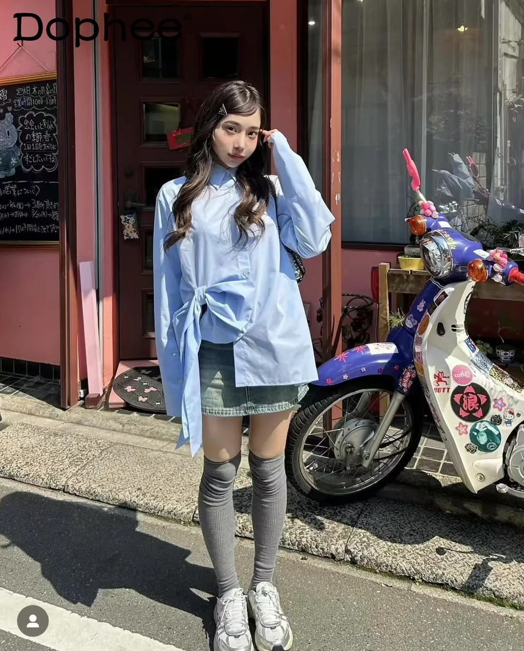 

2026 Spring New Japanese Style Sweet Women's Long Sleeve Shirt High-end Elegant Bow Tie Casual Shirt