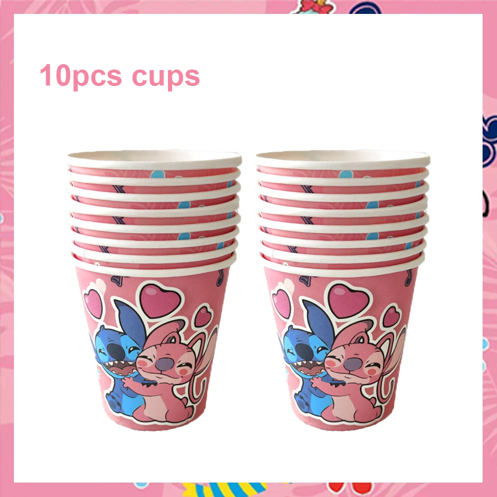Disney Pink Lilo Stitch and Angel Birthday Party Decoration Lilo&Stitch Cups Plates Balloon Banner Bracelet Gift Favors